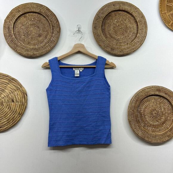 Vintage Y2K 2000s Joseph A Blue Minimalist Square Neck Knit Tank Top Small - Picture 2 of 6